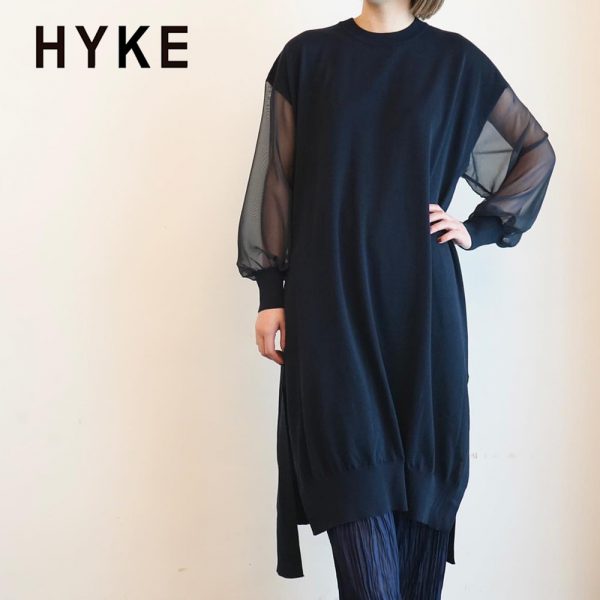 HYKE / 新作アイテム入荷”CREW NECK SWEATER DRESS WITH SHEER SLEEVES”and more